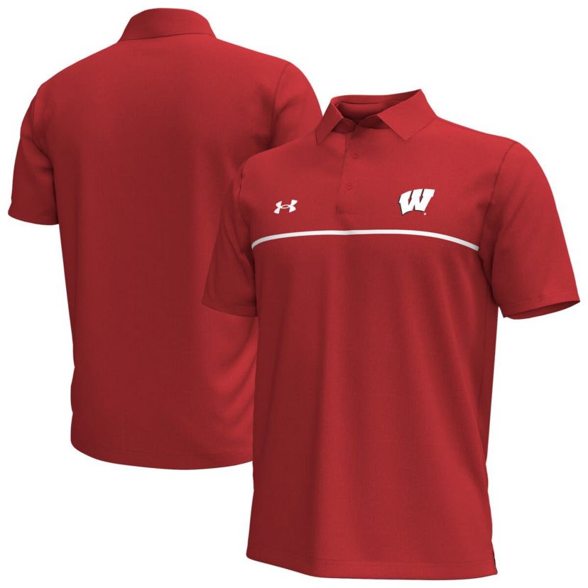 NCAA Under Armour Wisconsin Badgers Playoff Chest Stripe Performance Polo