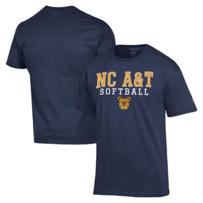 Champion Men's NC A&T Aggies NCAA North Carolina A&T Aggies Stack Logo Softball Powerblend T-Shirt, Navy Blue, Small