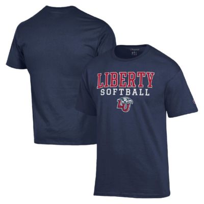Champion Men's NCAA Liberty Flames Stack Logo Softball Powerblend T-Shirt, Navy Blue, 3XL