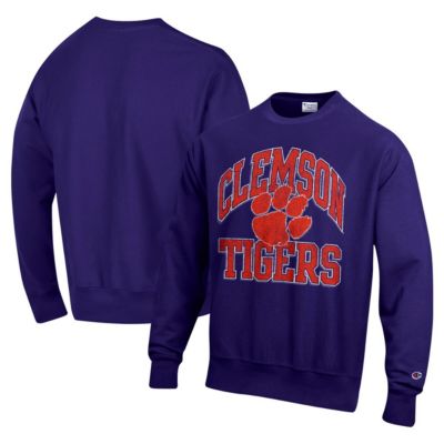 Champion Men's NCAA Clemson Tigers Vault Late Night Reverse Weave Pullover Sweatshirt, Purple, Medium