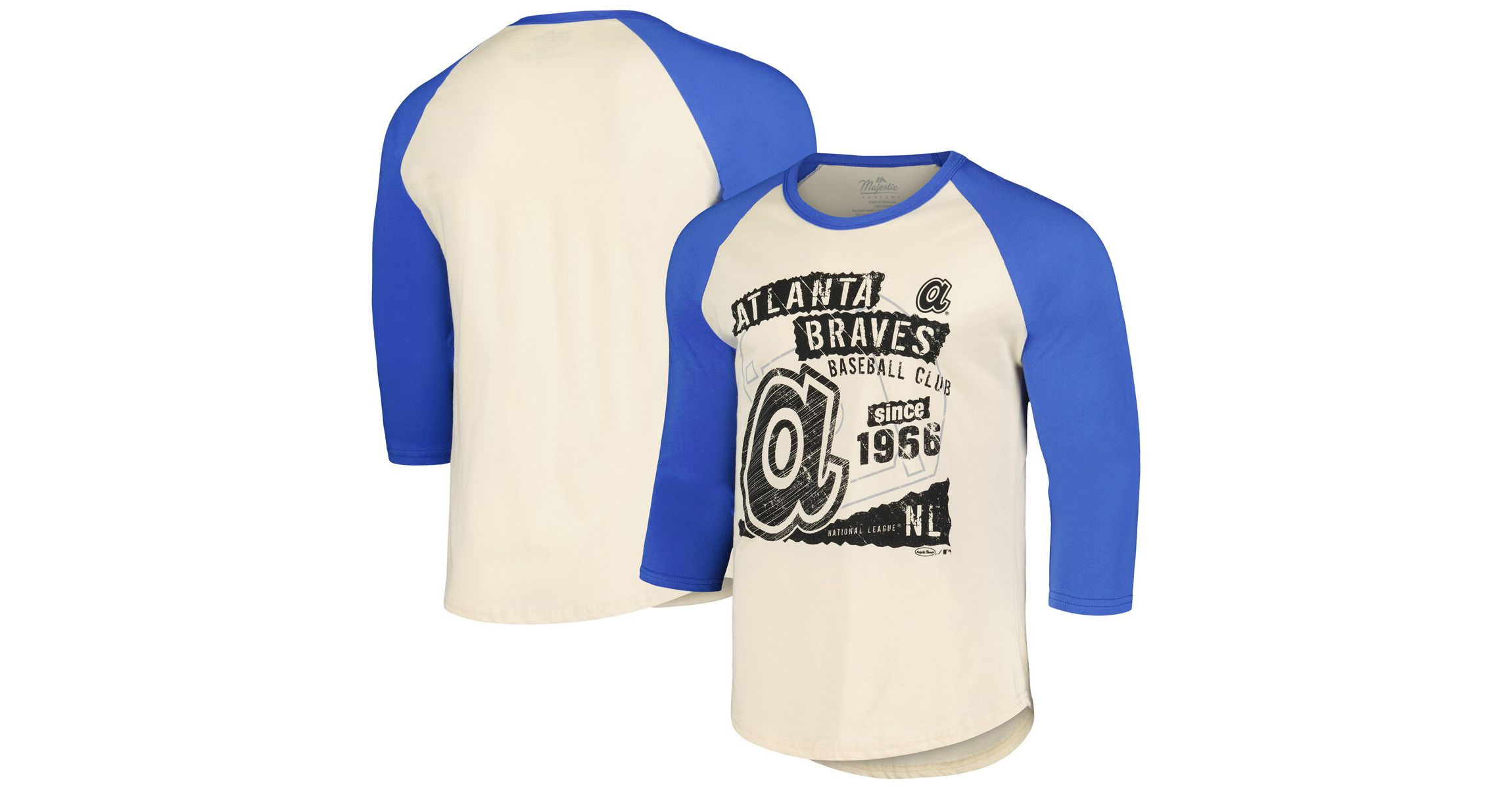 MLB Cream/Royal Atlanta Braves Raglan 3/4-Sleeve T-Shirt
