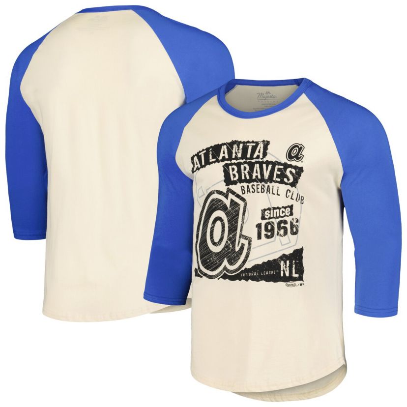MLB Cream/Royal Atlanta Braves Raglan 3/4-Sleeve T-Shirt