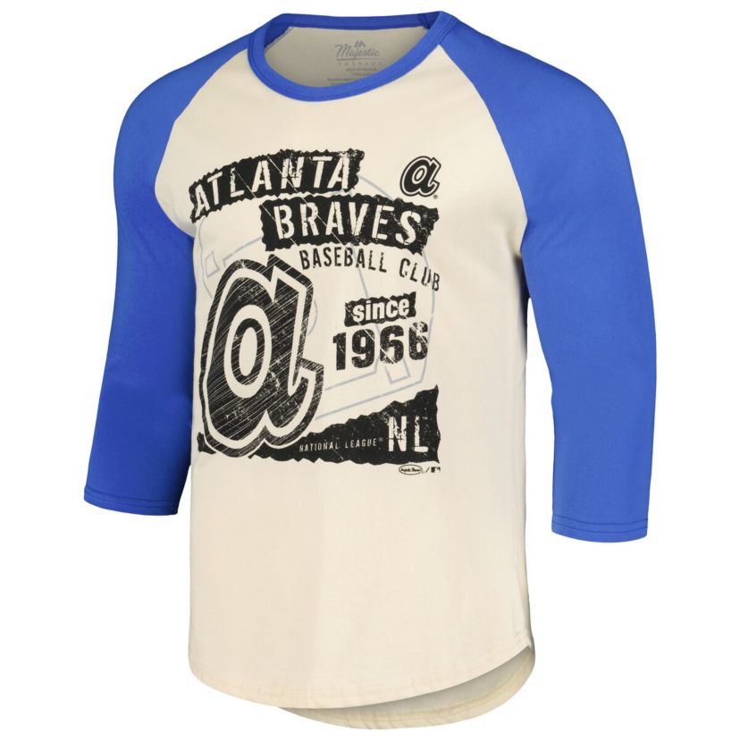MLB Cream/Royal Atlanta Braves Raglan 3/4-Sleeve T-Shirt