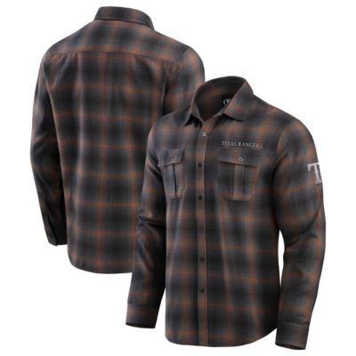 Darius Rucker Collection by Fanatics Men's MLB Texas Rangers Classic Flannel Long Sleeve Button-Up Shirt, Tan, Small