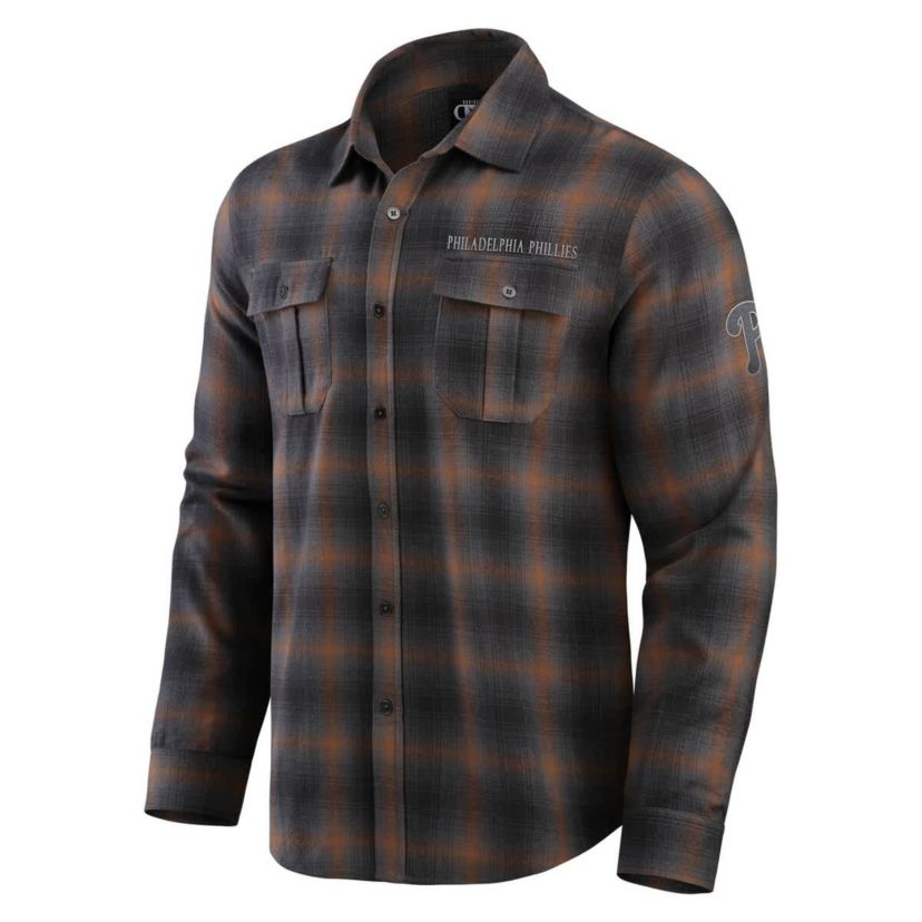 phillies dress shirt Cutter & Buck Philadelphia Phillies Mono Advantage Eco Tri-Blend Pique Mens Long Sleeve Knitted Button Up Shirt in Liberty Navy