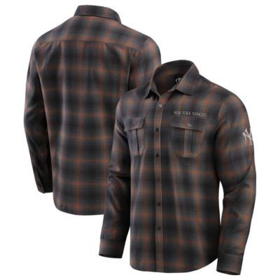 Darius Rucker Collection by Fanatics Men's MLB New York Yankees Classic Flannel Long Sleeve Button-Up Shirt, Tan, Small