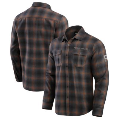 Darius Rucker Collection by Fanatics Men's MLB Pittsburgh Pirates Classic Flannel Long Sleeve Button-Up Shirt, Tan, Small