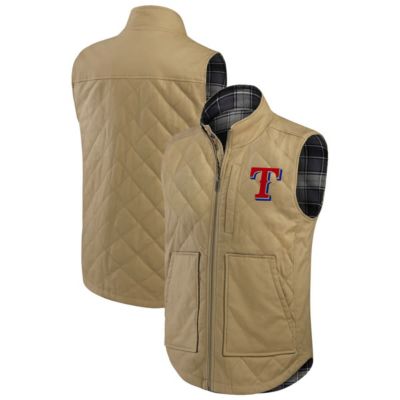 Darius Rucker Collection by Fanatics Men's MLB Tan/Charcoal Texas Rangers Reversible Canvas & Plaid Patch Full-Zip Vest, Tan, Small