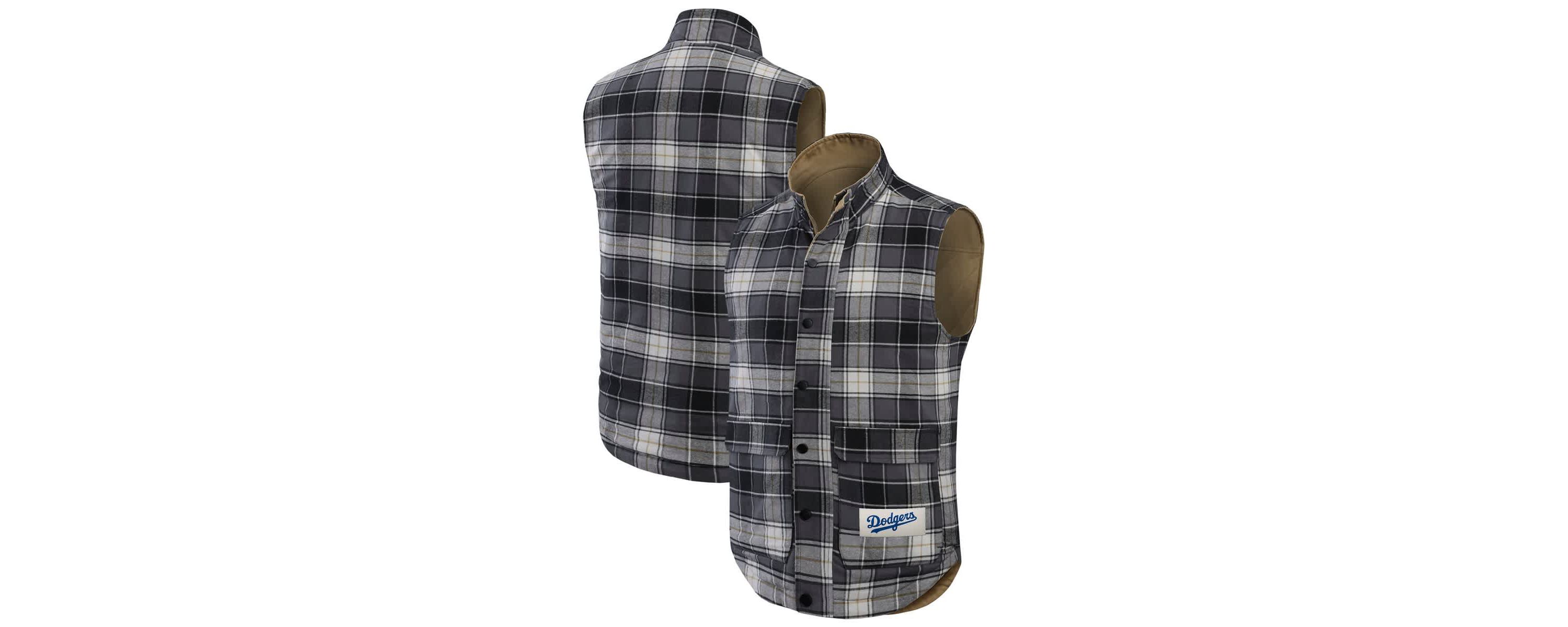 MLB Tan/Charcoal Los Angeles Dodgers Reversible Canvas & Plaid Patch Full-Zip Vest