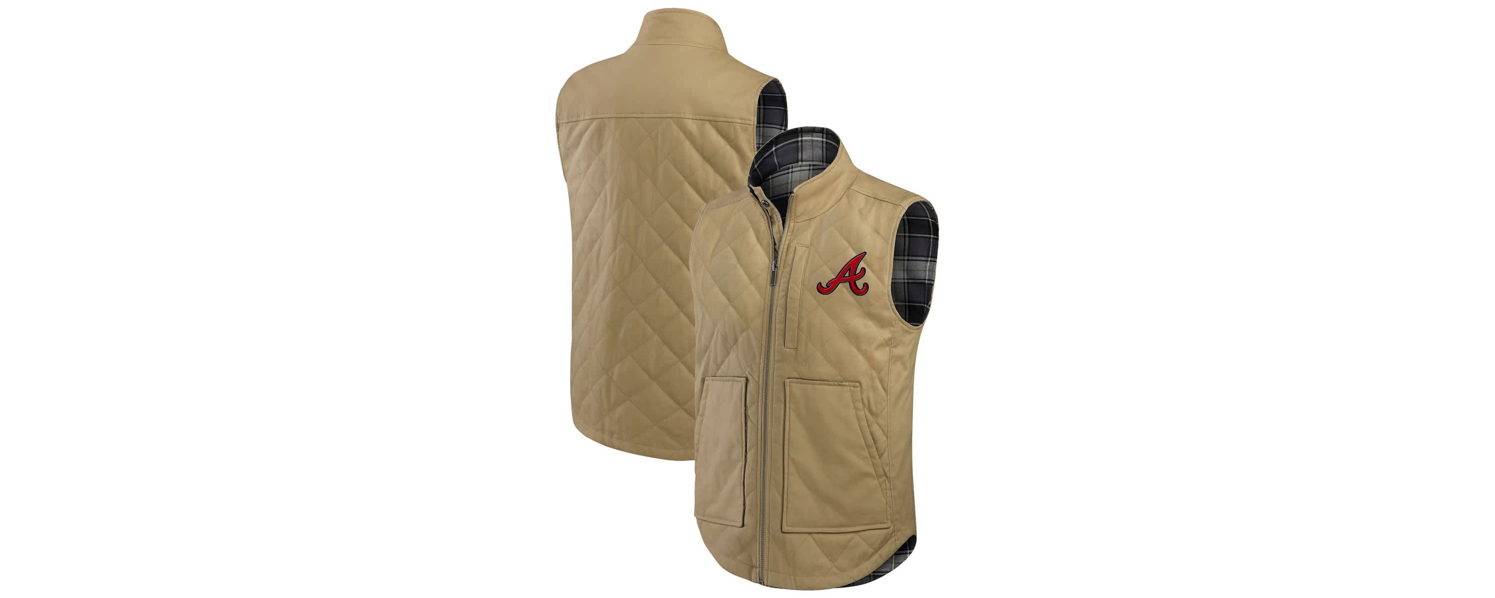 MLB Tan/Charcoal Atlanta Braves Reversible Canvas & Plaid Patch Full-Zip Vest