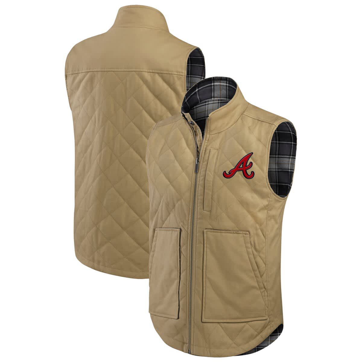 MLB Tan/Charcoal Atlanta Braves Reversible Canvas & Plaid Patch Full-Zip Vest