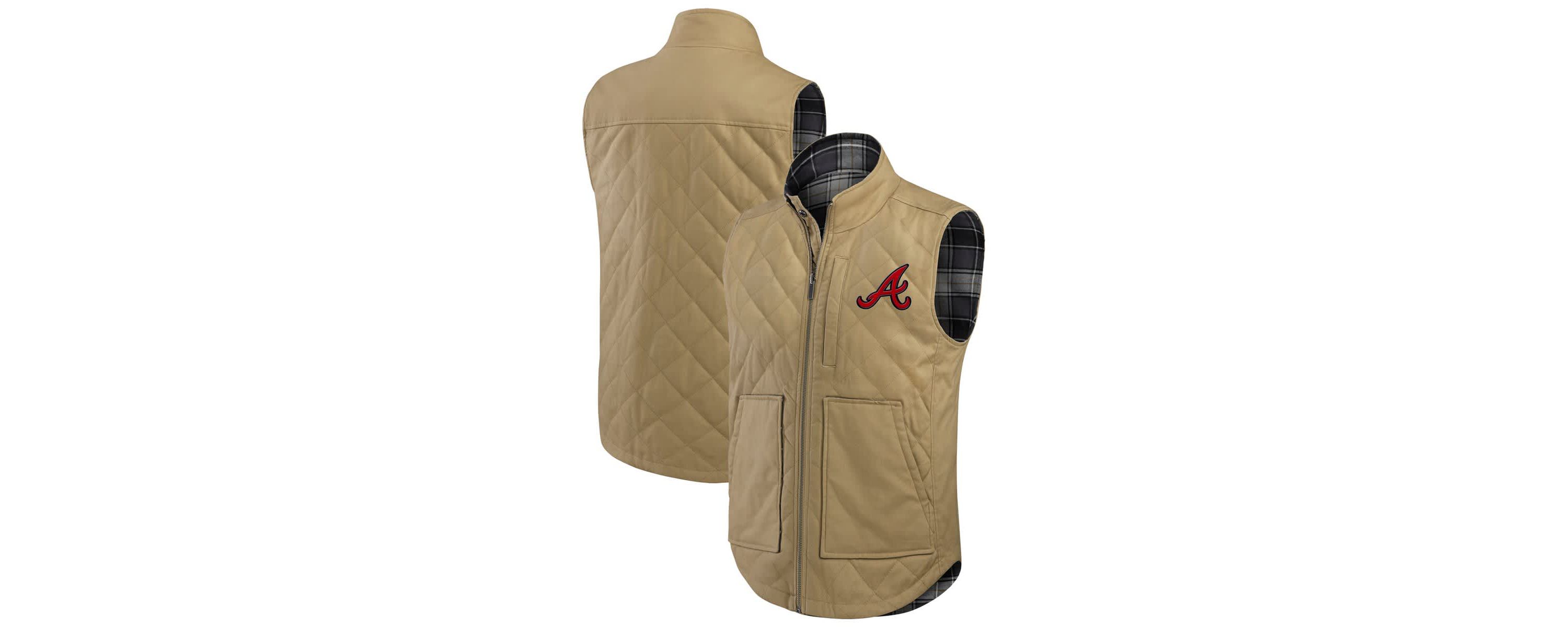 MLB Tan/Charcoal Atlanta Braves Reversible Canvas & Plaid Patch Full-Zip Vest