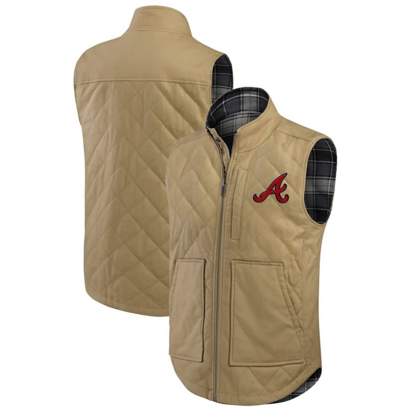 MLB Tan/Charcoal Atlanta Braves Reversible Canvas & Plaid Patch Full-Zip Vest