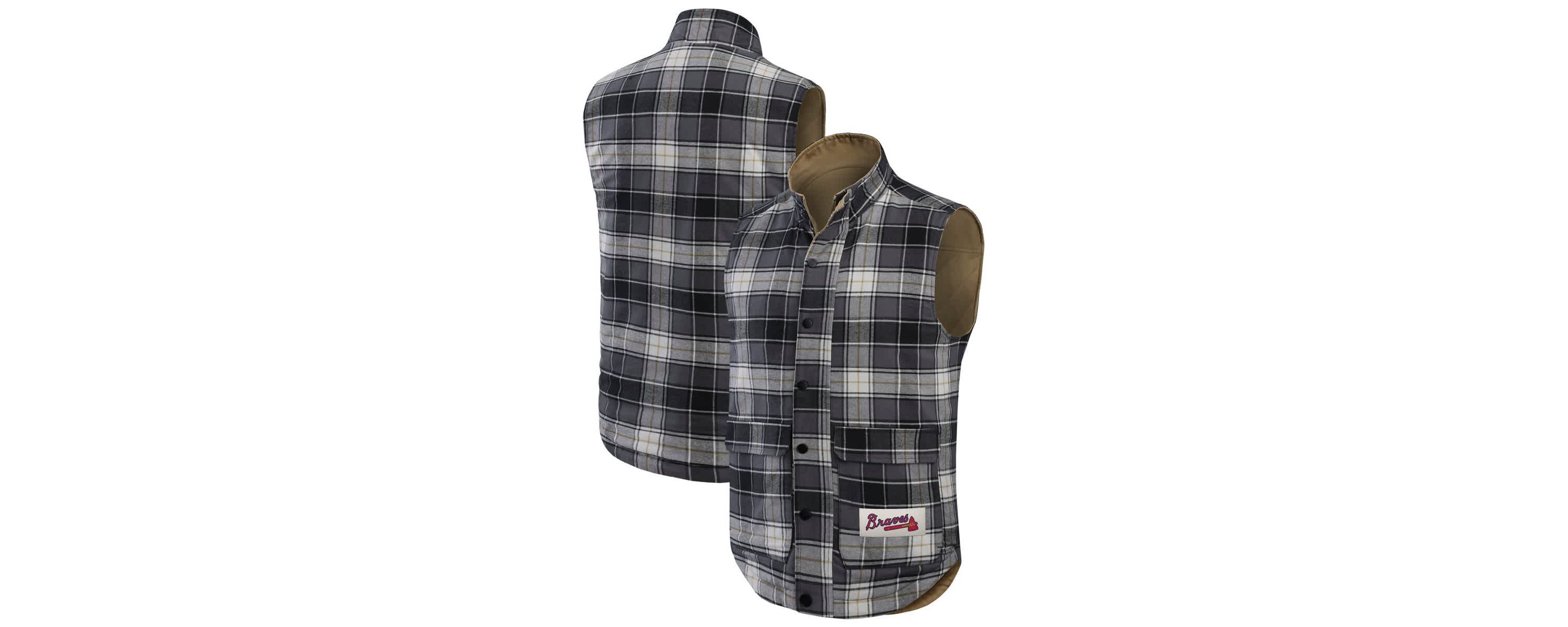 MLB Tan/Charcoal Atlanta Braves Reversible Canvas & Plaid Patch Full-Zip Vest