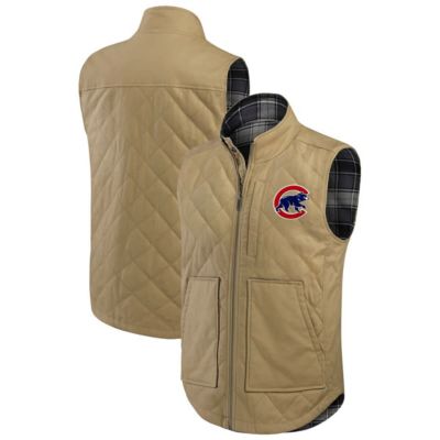 Darius Rucker Collection by Fanatics Men's MLB Tan/Charcoal Chicago Cubs Reversible Canvas & Plaid Patch Full-Zip Vest, Tan, Small