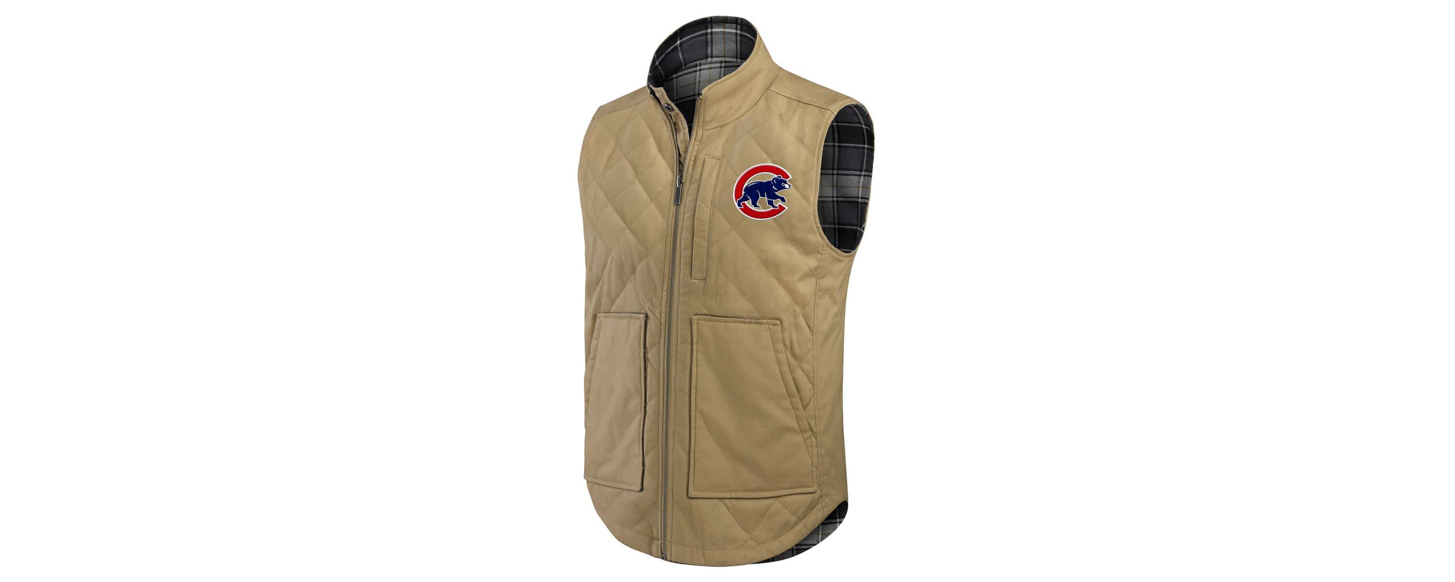 MLB Tan/Charcoal Chicago Cubs Reversible Canvas & Plaid Patch Full-Zip Vest