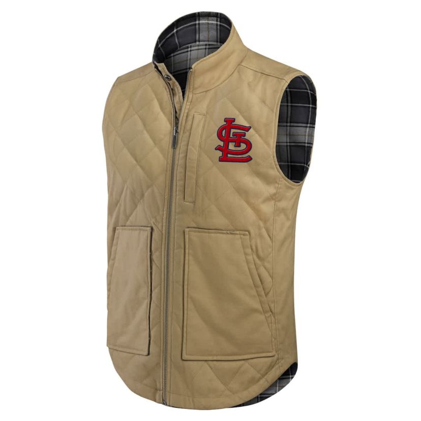 MLB Tan/Charcoal St. Louis Cardinals Reversible Canvas & Plaid Patch Full-Zip Vest