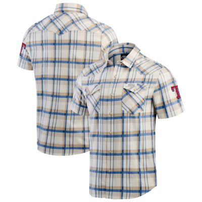 Darius Rucker Collection by Fanatics Men's MLB Texas Rangers Plaid Full-Snap Shirt, Medium