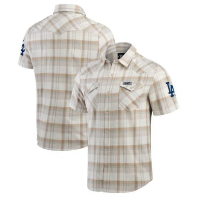 Darius Rucker Collection by Fanatics Men's MLB Los Angeles Dodgers Plaid Full-Snap Shirt, Grey, Small