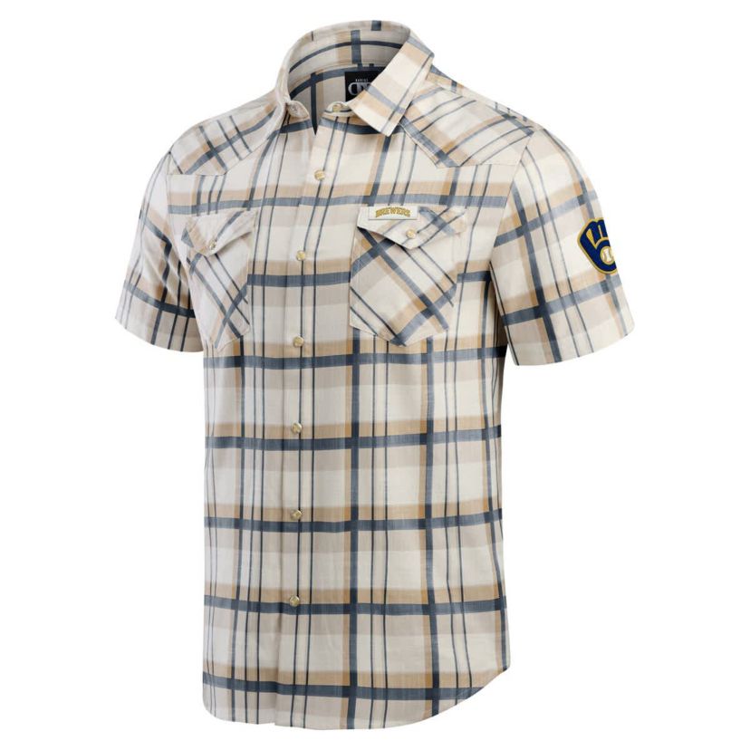 MLB Milwaukee Brewers Plaid Full-Snap Shirt