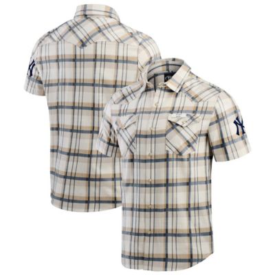 Darius Rucker Collection by Fanatics Men's MLB New York Yankees Plaid Full-Snap Shirt, Navy Blue, Medium