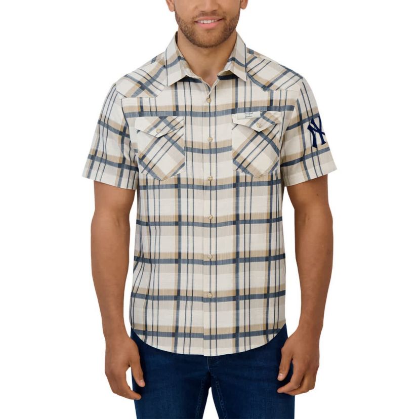 MLB New York Yankees Plaid Full-Snap Shirt