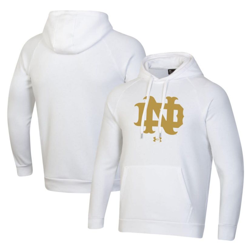 NCAA Under Armour Notre Dame Fighting Irish Throwback Interlocking ND Rush Rival Raglan Pullover Hoodie