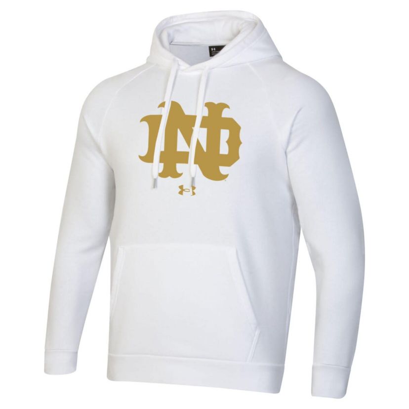 NCAA Under Armour Notre Dame Fighting Irish Throwback Interlocking ND Rush Rival Raglan Pullover Hoodie