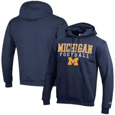 Champion Men's NCAA Michigan Wolverines Football Stack Pullover Hoodie, Navy Blue, 2XL