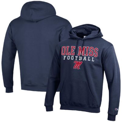 Champion Men's NCAA Ole Miss Rebels Football Stack Pullover Hoodie, Navy Blue, 3XL