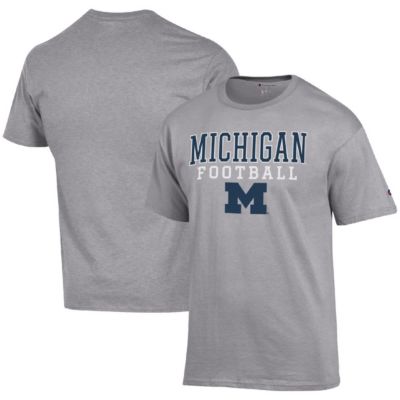 Champion Men's NCAA Michigan Wolverines Football Stack T-Shirt, Gray, Medium