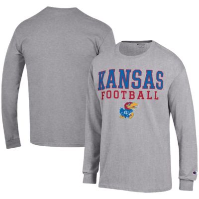 Champion Men's NCAA Kansas Jayhawks Football Stack Long Sleeve T-Shirt, Gray, Small