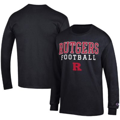 Champion Men's Rutgers Scarlet Knights NCAA Rutgers Knights Football Stack Long Sleeve T-Shirt, Black, Small