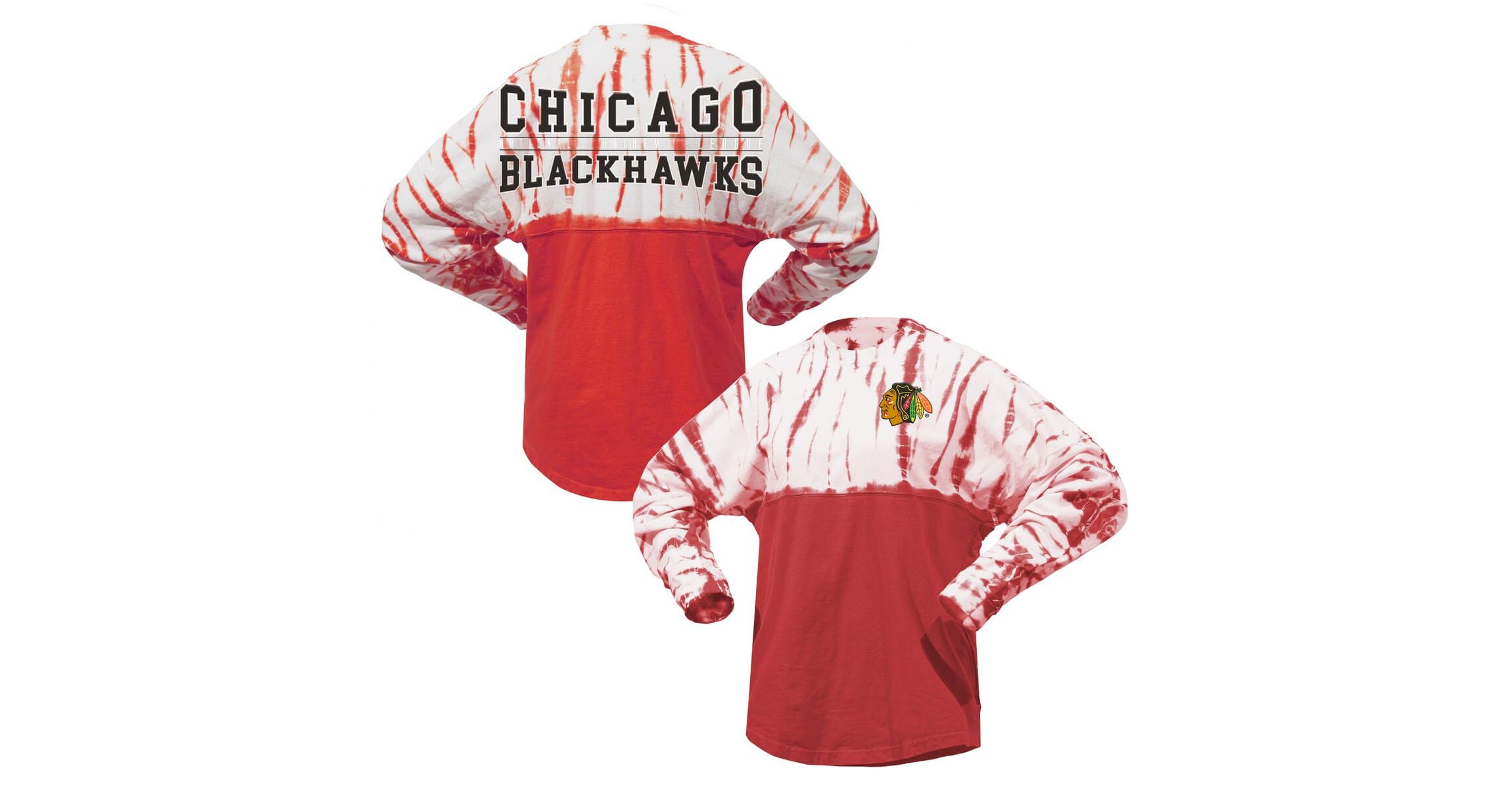 NHL Unisex Chicago Blackhawks Crystal Half Dye Long Sleeve T-Shirt