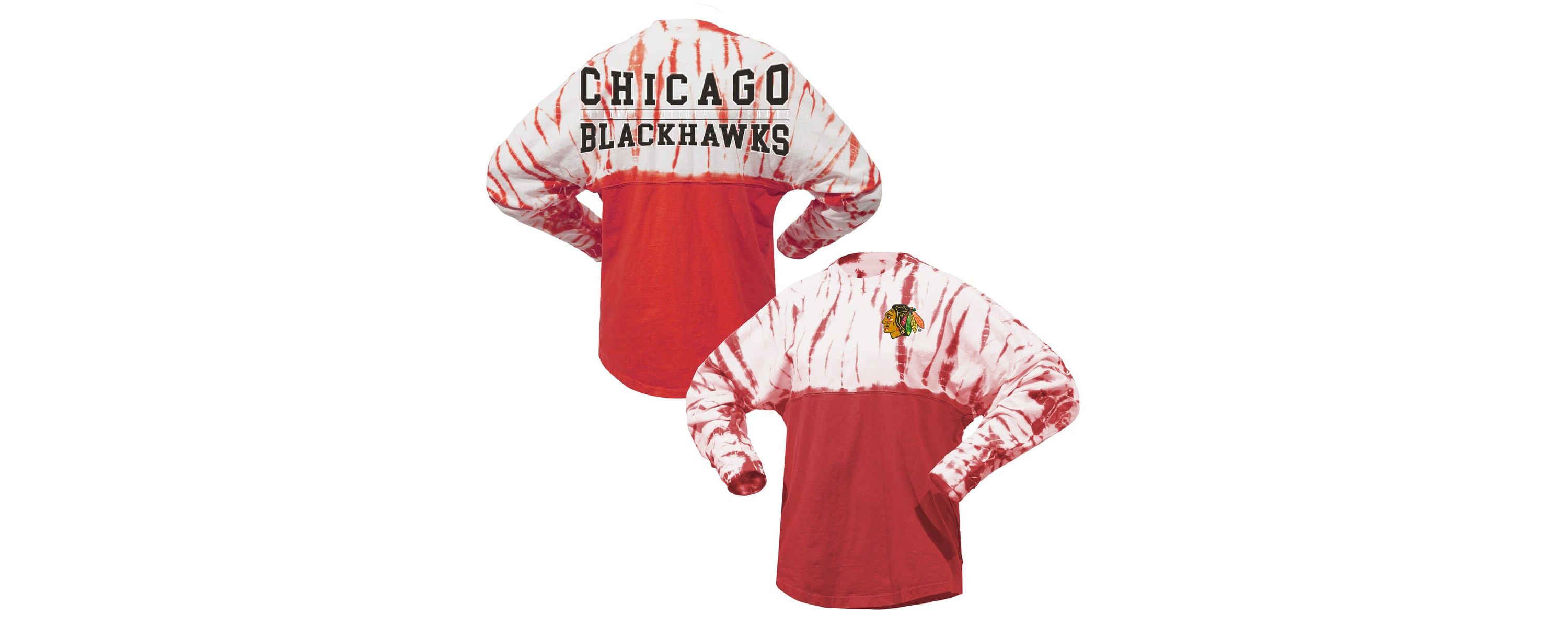 NHL Unisex Chicago Blackhawks Crystal Half Dye Long Sleeve T-Shirt