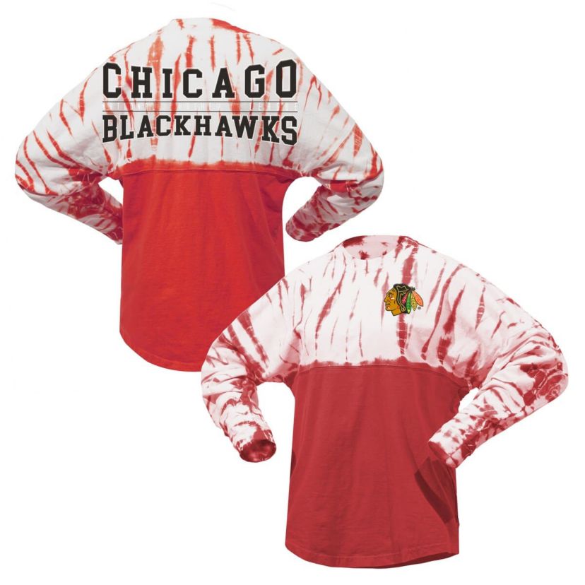NHL Unisex Chicago Blackhawks Crystal Half Dye Long Sleeve T-Shirt