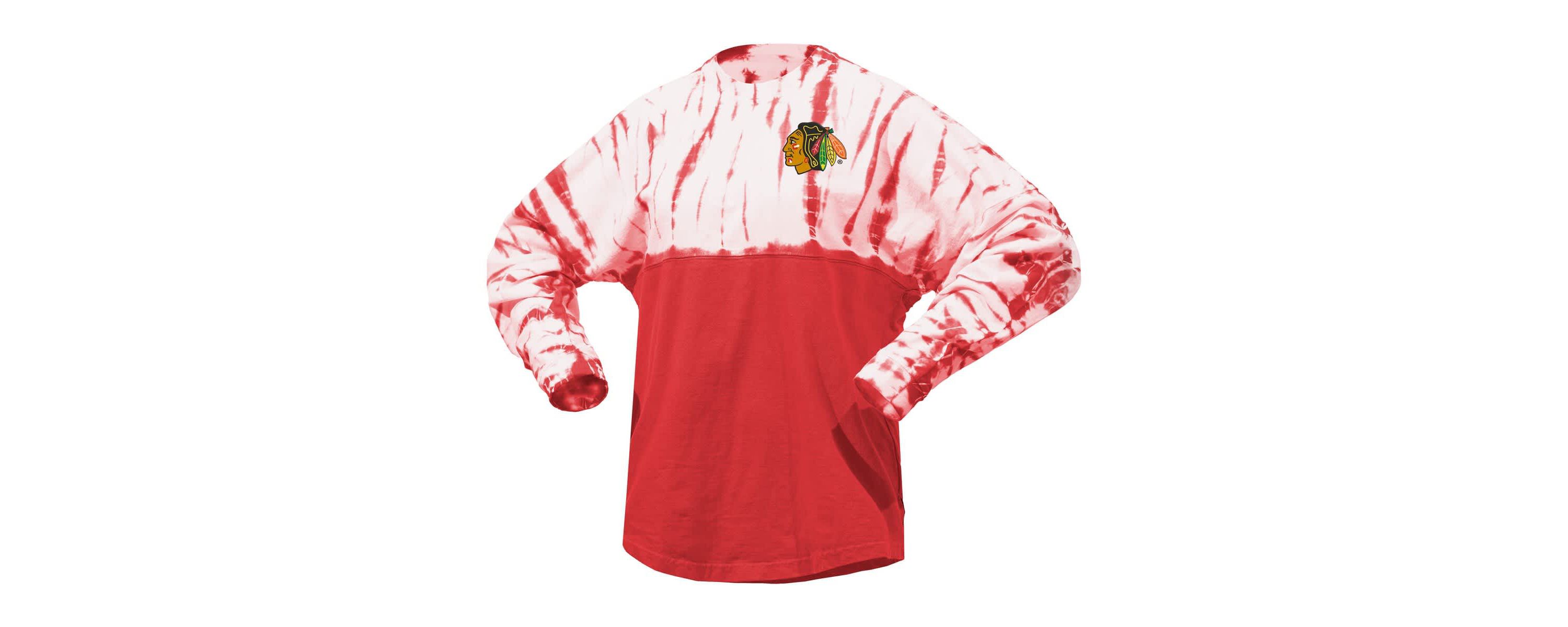 NHL Unisex Chicago Blackhawks Crystal Half Dye Long Sleeve T-Shirt