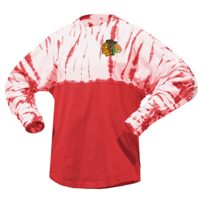 NHL Unisex Chicago Blackhawks Crystal Half Dye Long Sleeve T-Shirt