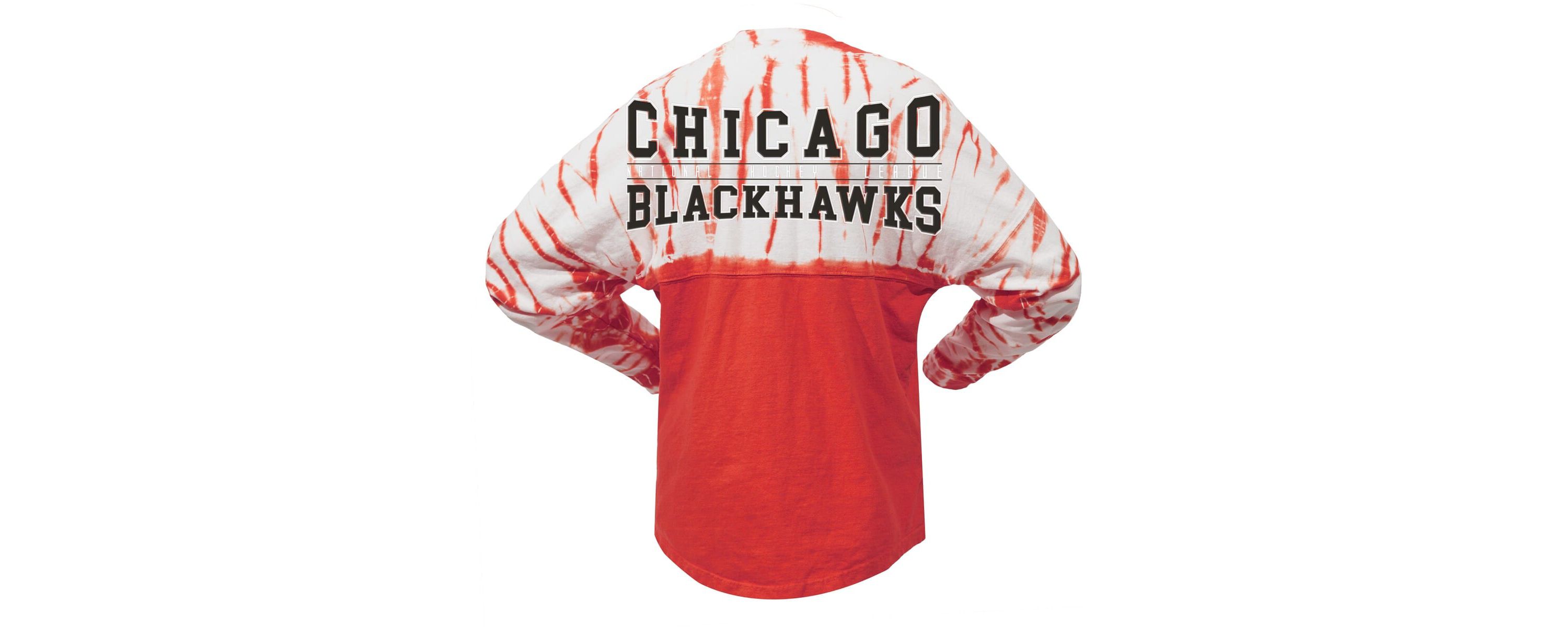 NHL Unisex Chicago Blackhawks Crystal Half Dye Long Sleeve T-Shirt