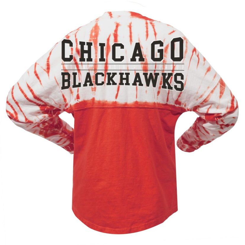 NHL Unisex Chicago Blackhawks Crystal Half Dye Long Sleeve T-Shirt