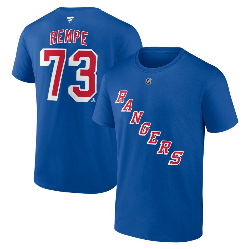 NHL Fanatics Matt Rempe New York Rangers Authentic Stack Name & Number T-Shirt