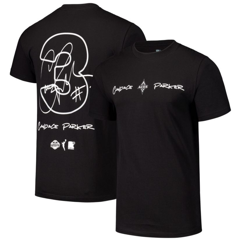 WNBA Unisex Candace Parker Las Vegas Aces Player Signature Name & Number T-Shirt
