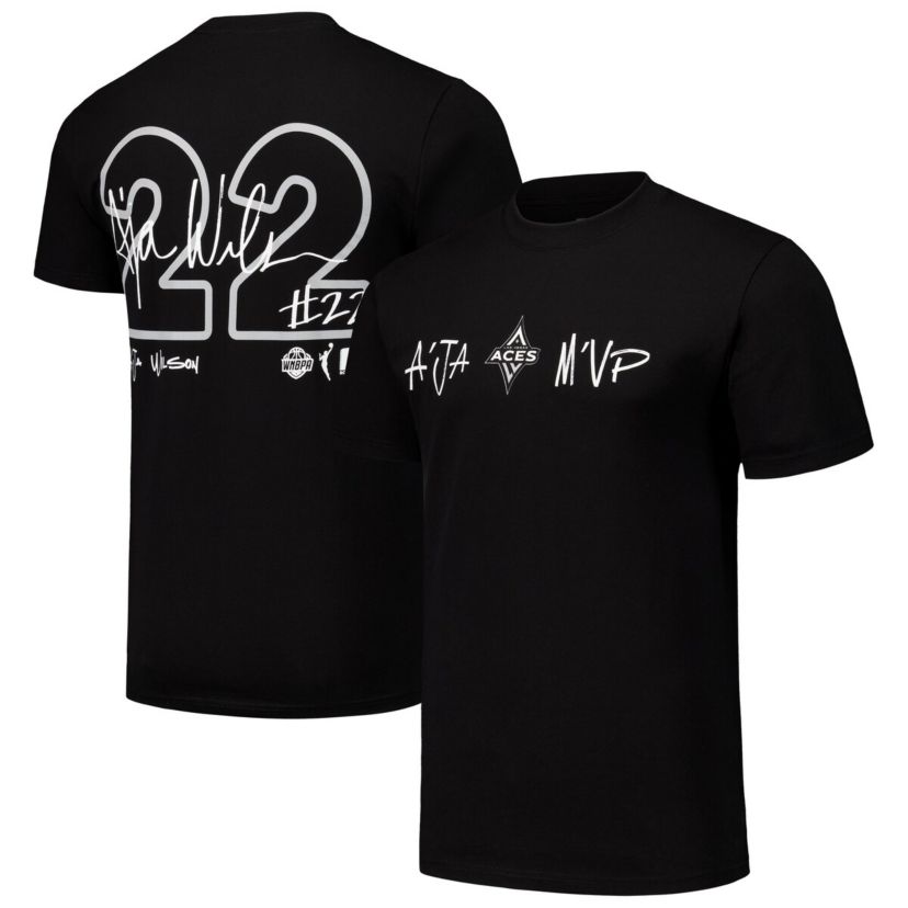 WNBA Unisex Aja Las Vegas Aces Player Signature Name & Number T-Shirt