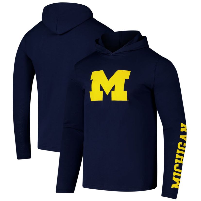 NCAA Michigan Wolverines Logo Lockup Active Blend Long Sleeve T-Shirt Hoodie