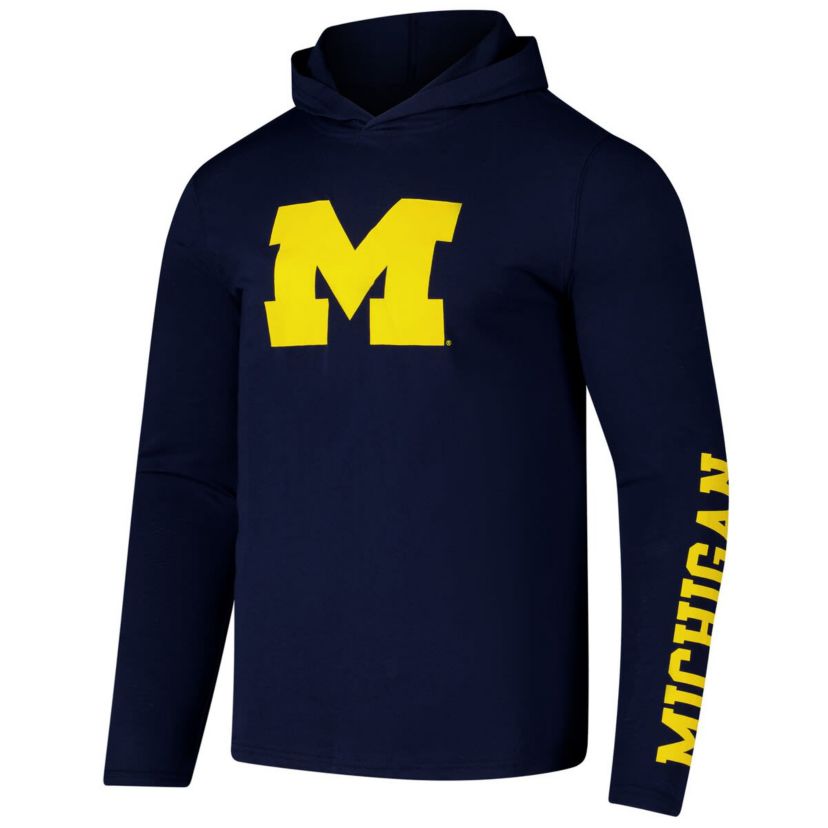 NCAA Michigan Wolverines Logo Lockup Active Blend Long Sleeve T-Shirt Hoodie