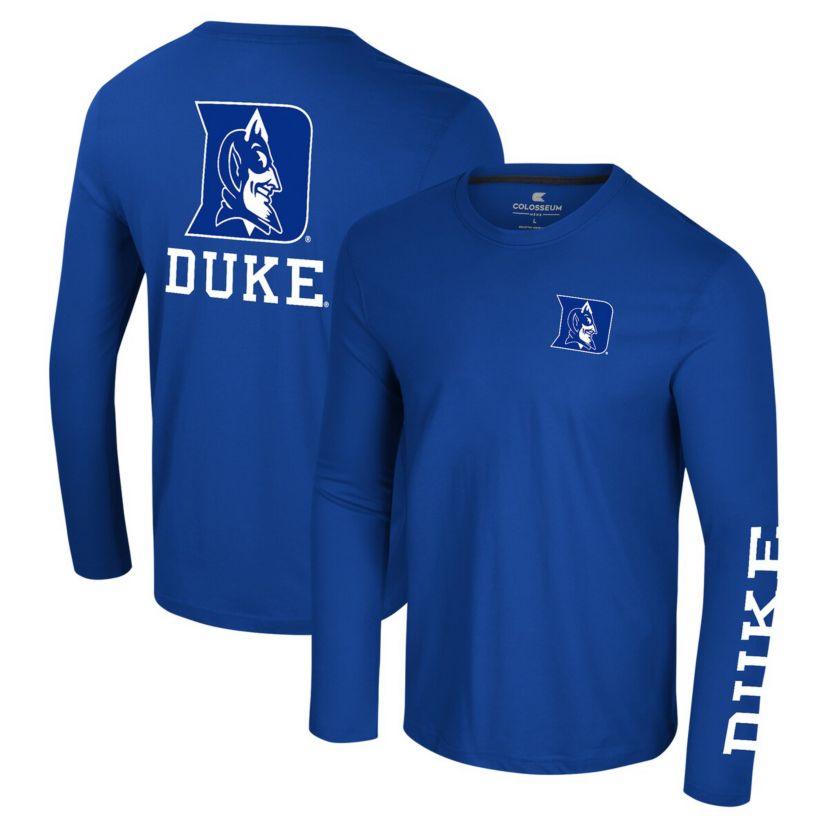 Duke Blue Devils NCAA Duke Devils Logo Lockup 3-Hit Active Blend Long Sleeve T-Shirt