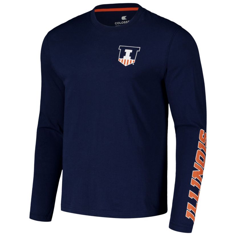 NCAA Illinois Fighting Illini Logo Lockup 3-Hit Active Blend Long Sleeve T-Shirt