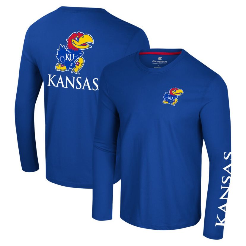 NCAA Kansas Jayhawks Logo Lockup 3-Hit Active Blend Long Sleeve T-Shirt
