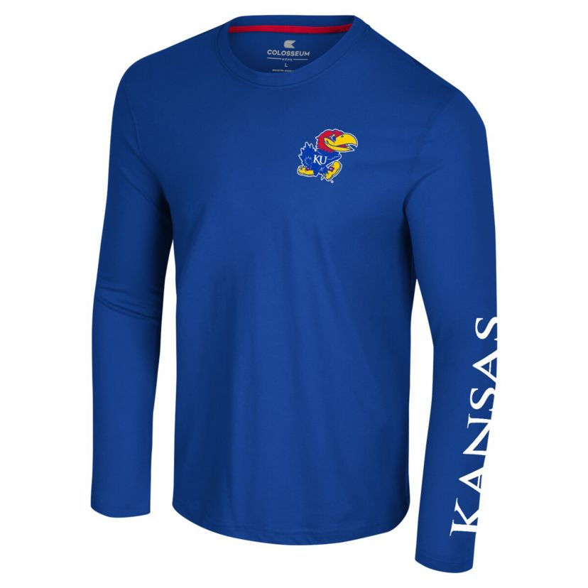 NCAA Kansas Jayhawks Logo Lockup 3-Hit Active Blend Long Sleeve T-Shirt