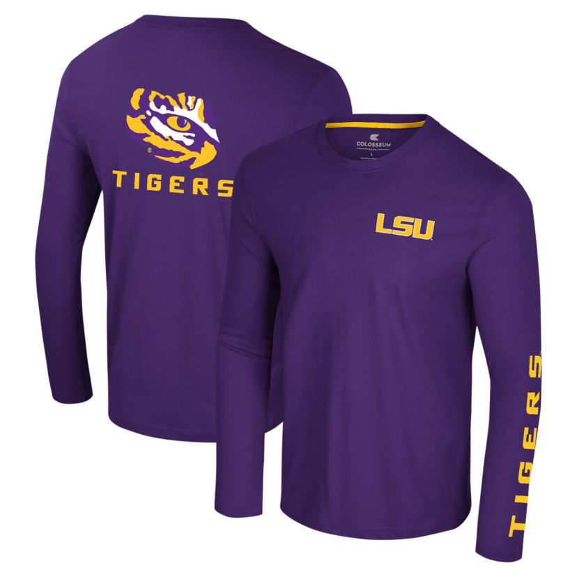 NCAA LSU Tigers Logo Lockup 3-Hit Active Blend Long Sleeve T-Shirt